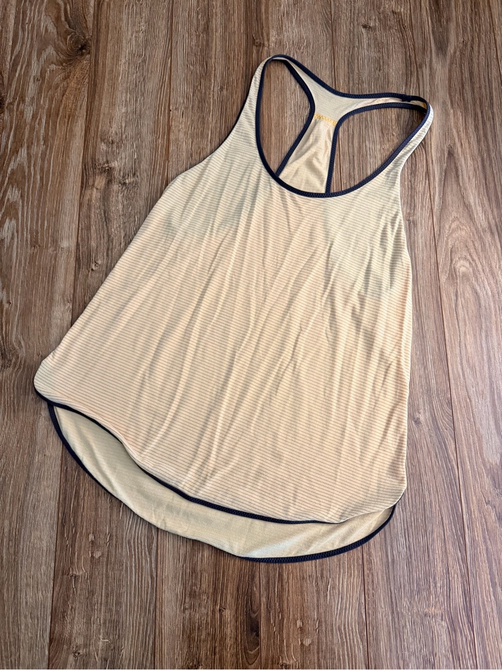 lululemon athletica Pale Yellow Striped Racerback Tank with Navy Trim